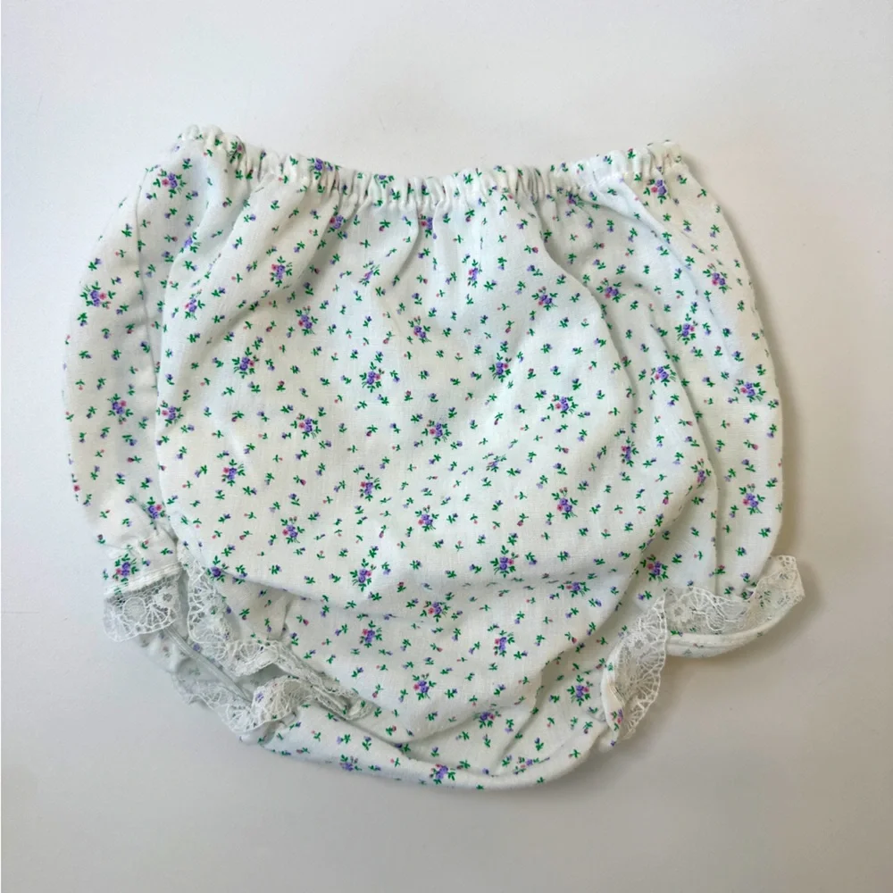 VTG Dress‎ Bloomer White Purple Flowers 18M 2pc set Side Button Unique Lace USA